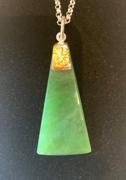Nephrite Jade & Gold Nugget Chisel Pendant