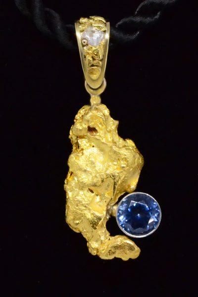 Montana Sapphire and Gold Nugget Pendant