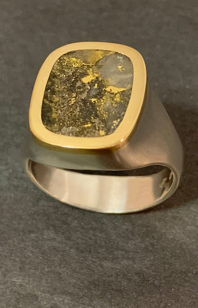 Gold Quartz Ring with 18kt Yellow Gold & Sterling Silver Ring