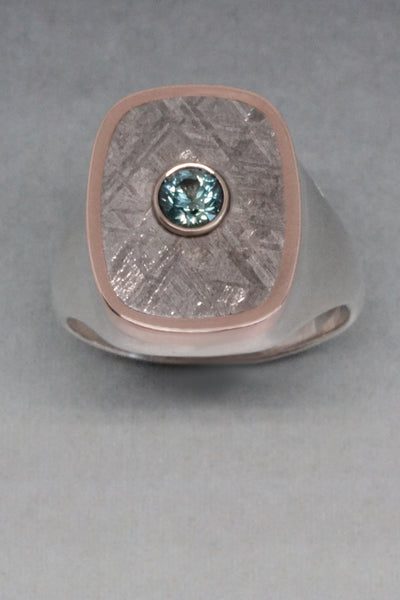 Gibeon Meteorite and Montana Sapphire Ring
