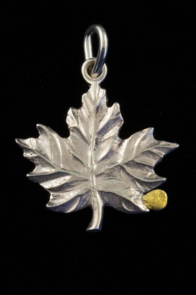 Sterling Silver Maple Leaf with Natural Gold Nugget