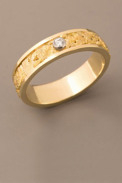 Natural Gold Nugget and Diamond Wedding Band