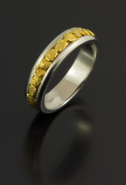 White Gold and Natural Gold Nugget Band