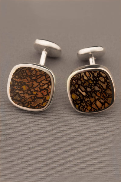 Double-sided Dinosaur Bone Cufflinks in Sterling Silver
