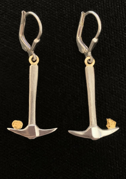Gold Nugget Rock Hammer Earrings