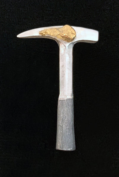 Natural Gold Nugget Rock Hammer Lapel Pin