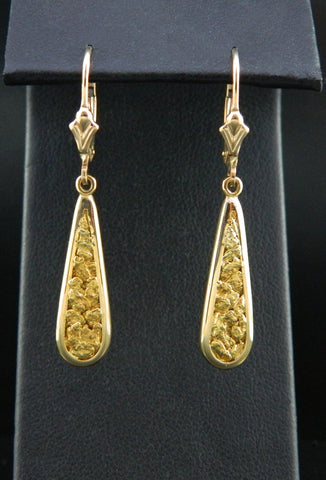 Natural Gold Nugget Long Teardrop Earrings