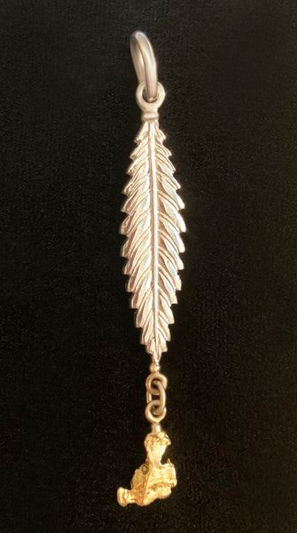 Sterling Silver Leaf Pendant with Natural Gold Nugget Drop