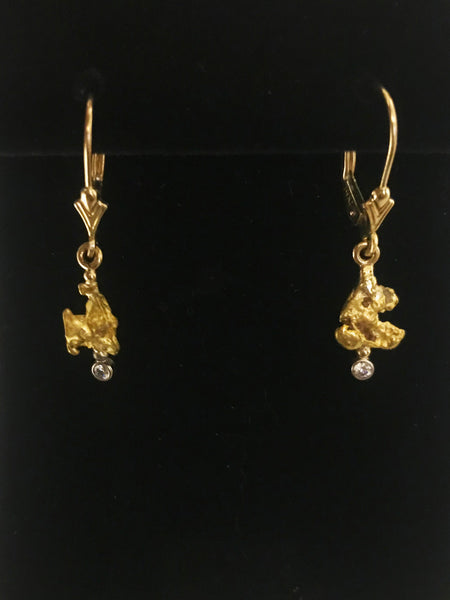 Natural Gold Nugget and Diamond Drop Earrings