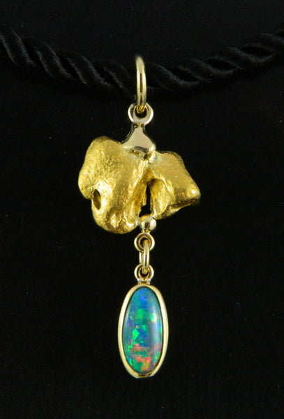 Opal & Gold Nugget Hanging Pendant