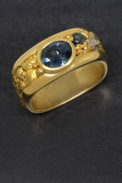 Montana Sapphire and Gold and Platinum Nugget Ring