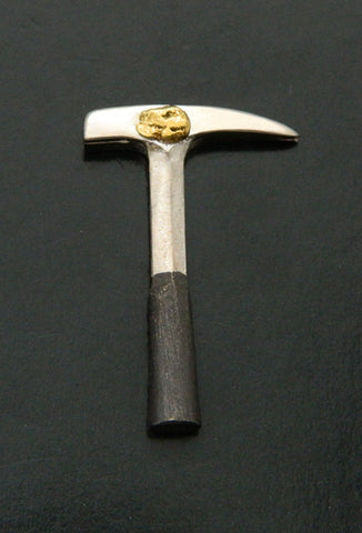 Natural Gold Nugget Rockhammer Lapel Pin