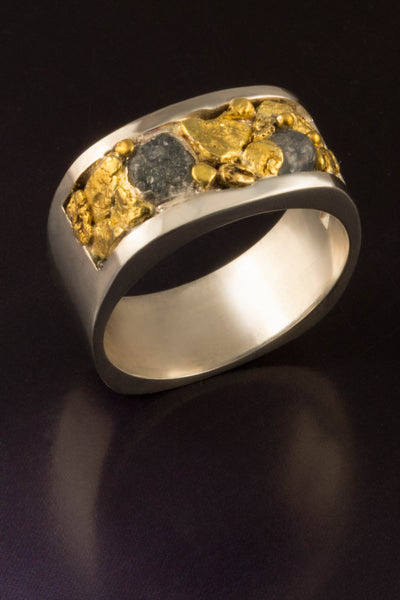 Raw Montana Sapphire Ring with Natural Gold Nuggets