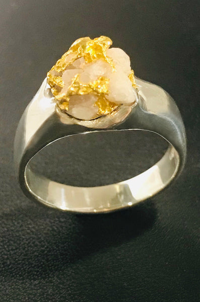 Natural Gold in Quartz & Sterling Silver Ring
