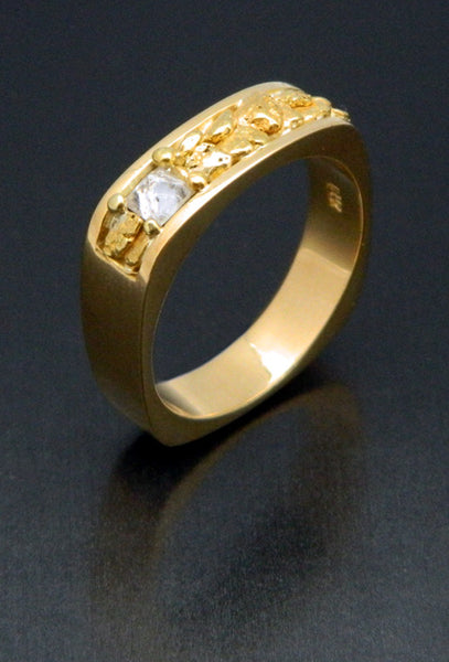 Natural Gold Nugget & Diamond Crystal Wedding Band