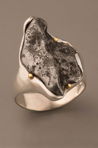 Large Sikhote-Alin Meteorite Ring in Sterling Silver and 18kt Gold