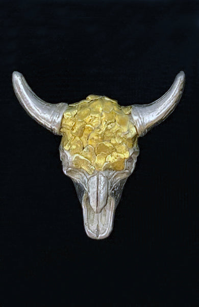 Special Edition Gold Nugget and Sterling Silver Buffalo Skull Lapel Pin