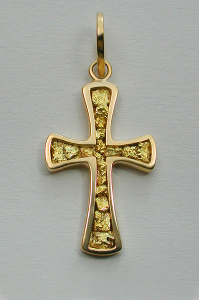 Gold Nugget Cross Pendant in 14kt Gold