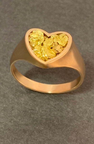 Heart Ring with Natural Gold Nuggets