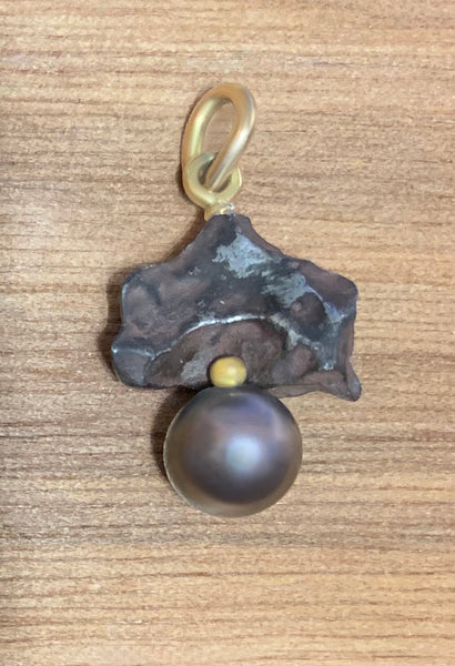 Tahitian Black Pearl and Sikhote-Alin Meteorite Pendant