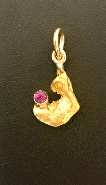 Natural Gold Nugget with Hot Pink Sapphire