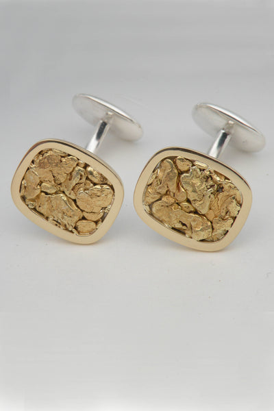 Natural Gold Nugget 18kt Gold and Sterling Silver Cufflinks