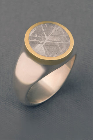 Gibeon Meteorite Ring in 18kt Gold and Sterling Silver