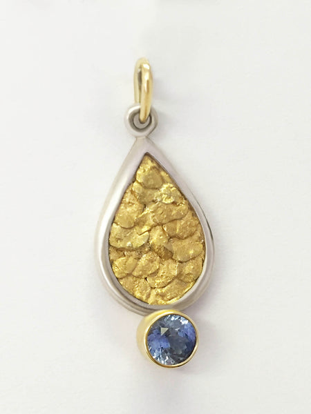 Montana Sapphire and Gold Nugget Teardrop Pendant