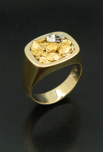 Signet Style Ring with Natural Gold and Platinum Crystal