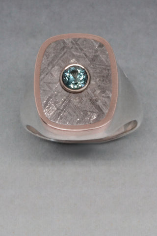 Gibeon Meteorite and Montana Sapphire Ring