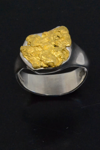Gold Nugget in Silver Ring