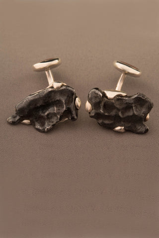 Sterling Silver Dinosaur Bone and Sikhote-Alin Meteorite Cufflinks