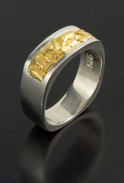 Natural Gold Nugget and Sterling Silver Wedding Band
