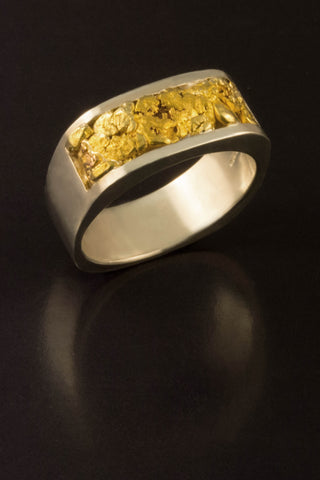 Natural Gold Nugget and Sterling Silver Band