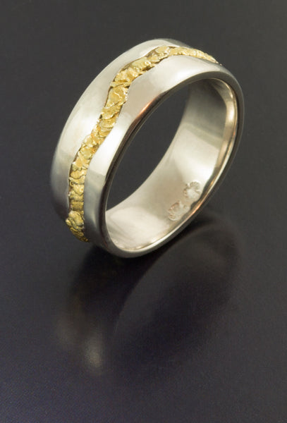 Gents Sterling Silver Ring with Natural Gold Nuggets