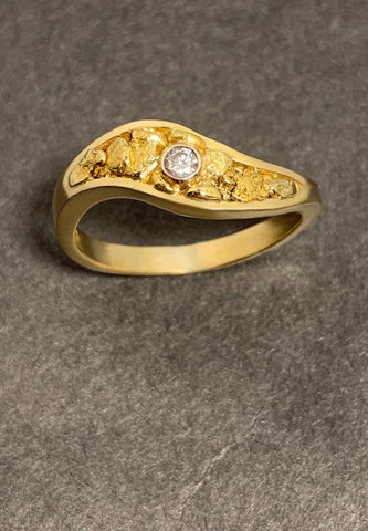 Natural Gold Nugget and Diamond Ring