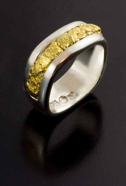 Natural Gold Nugget and Sterling Silver Wedding Band
