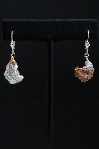 Copper/Silver Nugget Yin Yang Earrings in 18kt and Sterling Silver