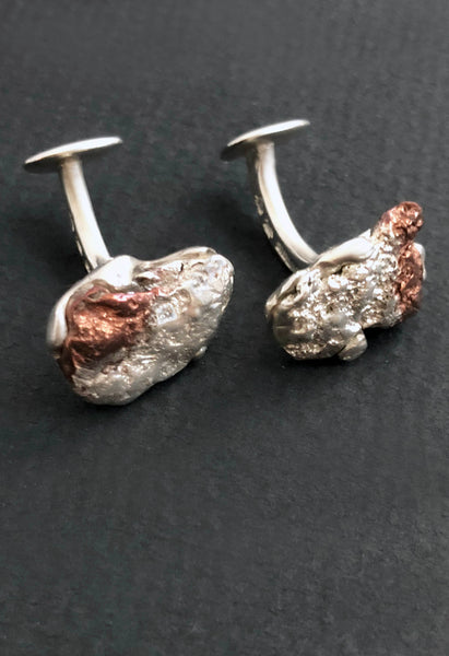 Copper/Silver Nugget Cufflinks in Sterling Silver
