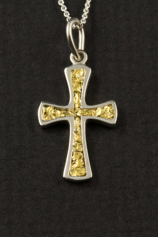 Gold Nugget Cross Pendant in Sterling Silver