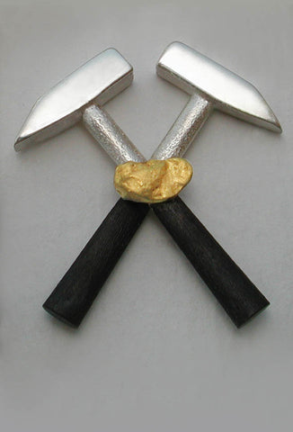 Sterling Silver Crossed Miner Hammer Lapel Pin