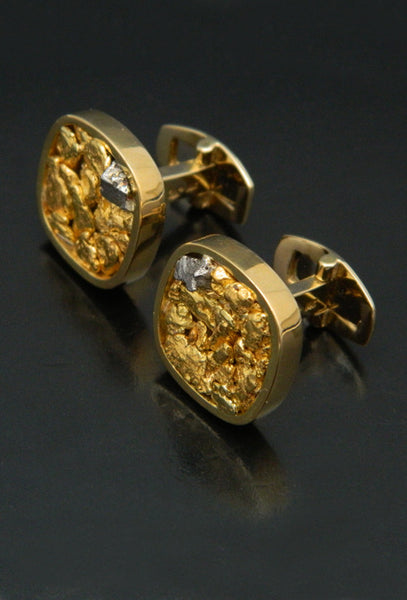 Natural Gold Nugget & Rare Platinum Crystal Cufflinks