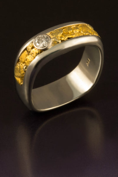 19kt White Gold and Natural Gold Nugget Band