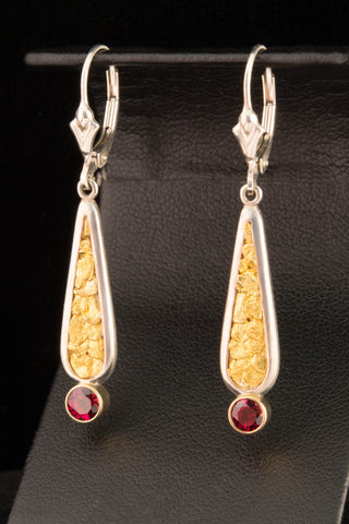 Garnet and Natural Gold Nugget Earrings