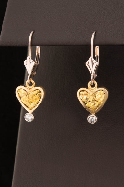 Natural Gold Nugget and Diamond Heart Earrings