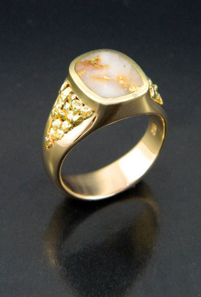 Gold in Quartz Ring with Natural Gold Nuggets