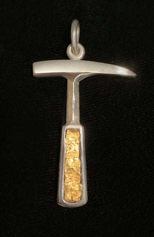 Rock Hammer Pendant with Inlaid Gold Nugget Handle