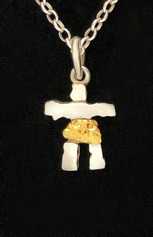 Sterling Silver and Gold Nugget Inukshuk Pendant