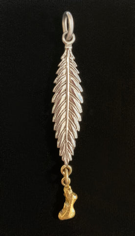 Sterling Silver Leaf Pendant with Natural Gold Nugget Drop