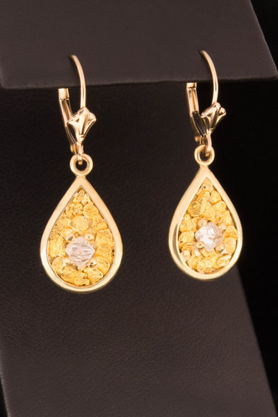 Raw Diamond Crystal and Natural Gold Nugget Earrings